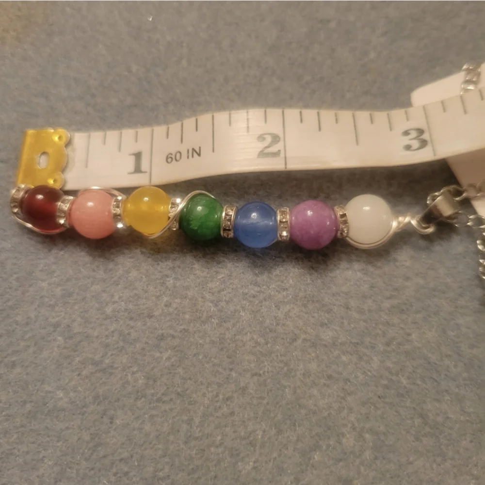 Silver and Chakra Beads Dangle Necklace - Picture 4 of 7